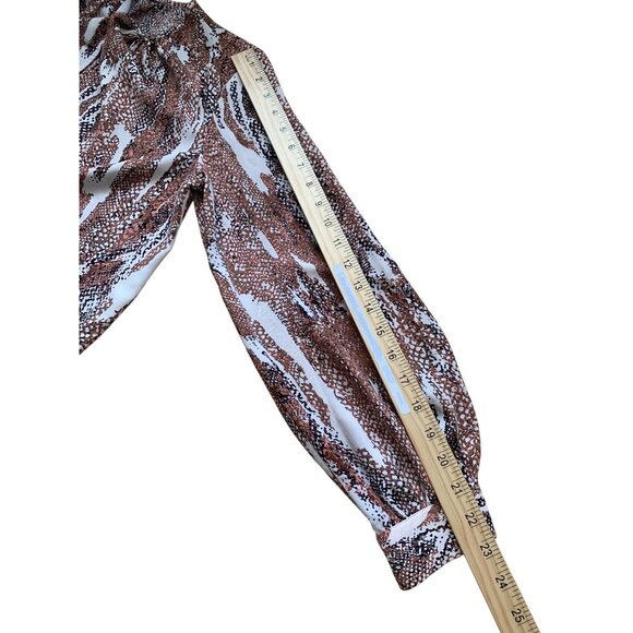 Nine West Womens Petite Snake Print Blouse Brown & Cream Long Sleeve Size PS - Picture 10 of 10